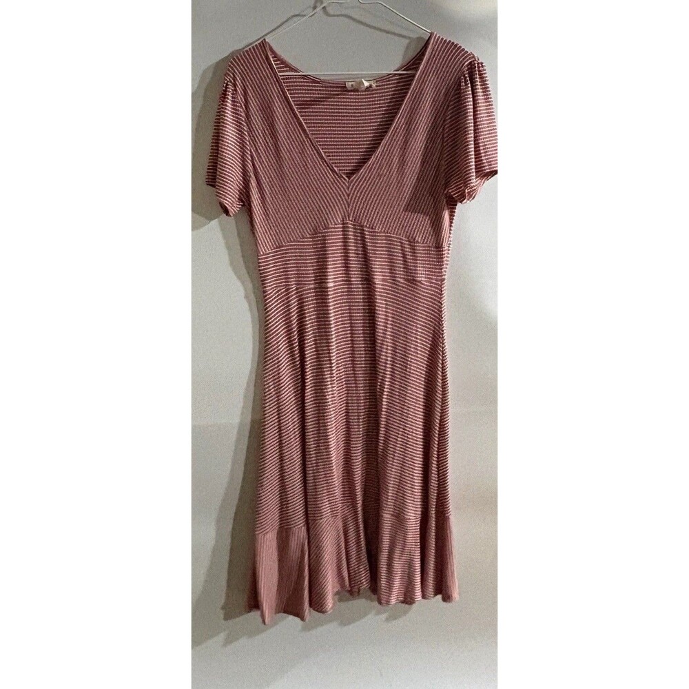 Rolla Coster Pink/White Striped V-Neck Knit Stretch Fit & Flare Dress L